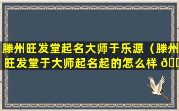 滕州旺发堂起名大师于乐源（滕州旺发堂于大师起名起的怎么样 🐘 ）